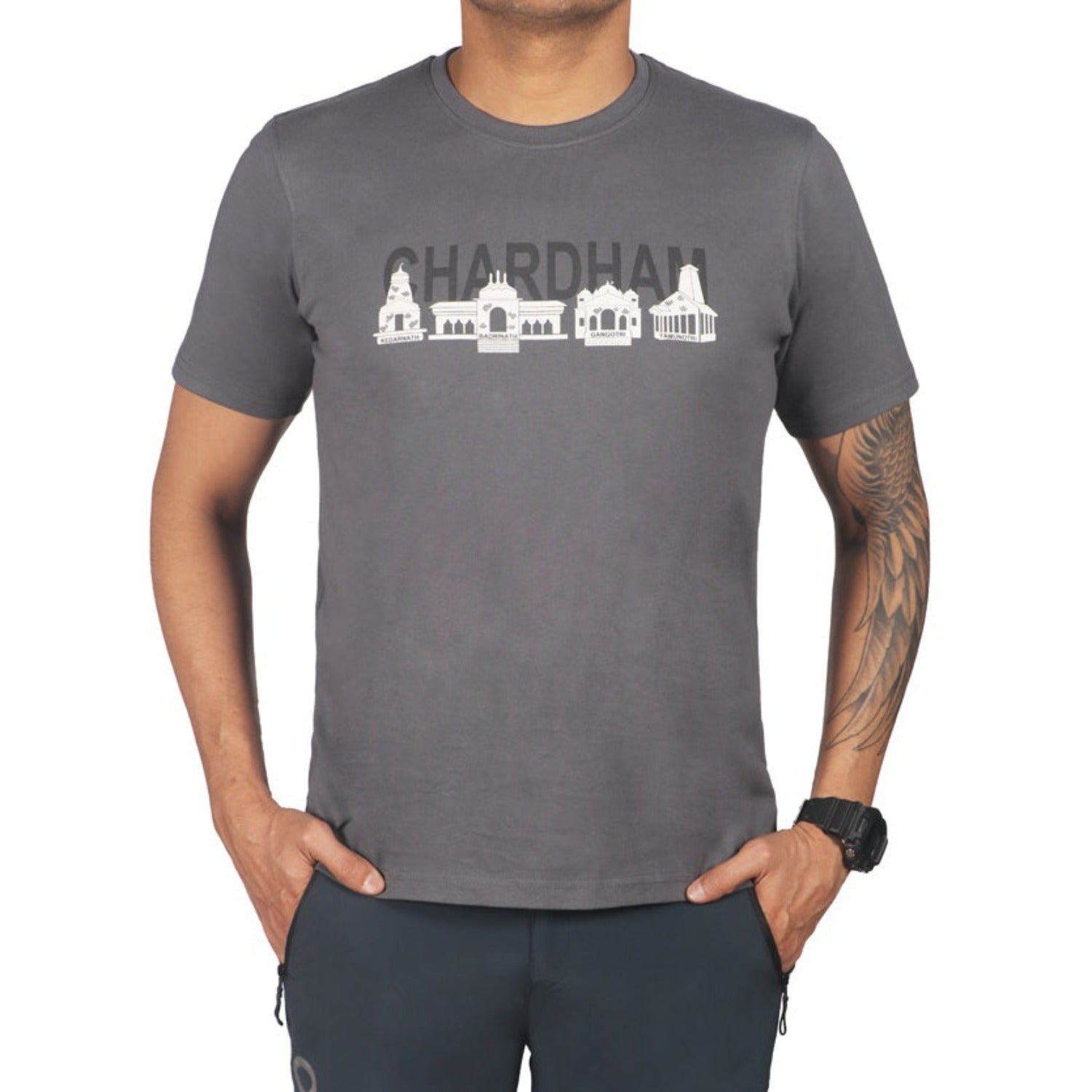 Buy Gokyo Gokyo Originals Tshirt - Char Dham Print Grey | Trekking & Hiking T-shirts at Gokyo Outdoor Clothing & Gear
