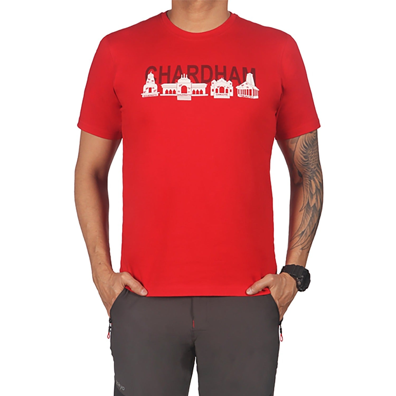 Buy Gokyo Gokyo Originals Tshirt - Char Dham Print Red | Trekking & Hiking T-shirts at Gokyo Outdoor Clothing & Gear