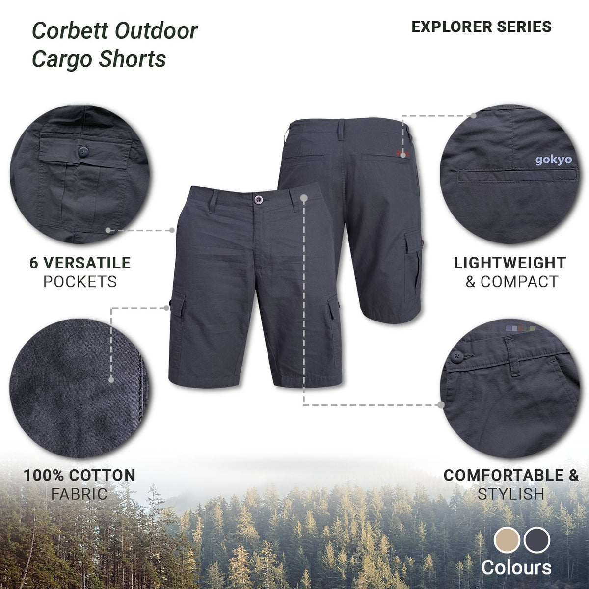 Buy Gokyo Corbett 100 % Cotton Outdoor Cargo Shorts | at Gokyo Outdoor Clothing & Gear