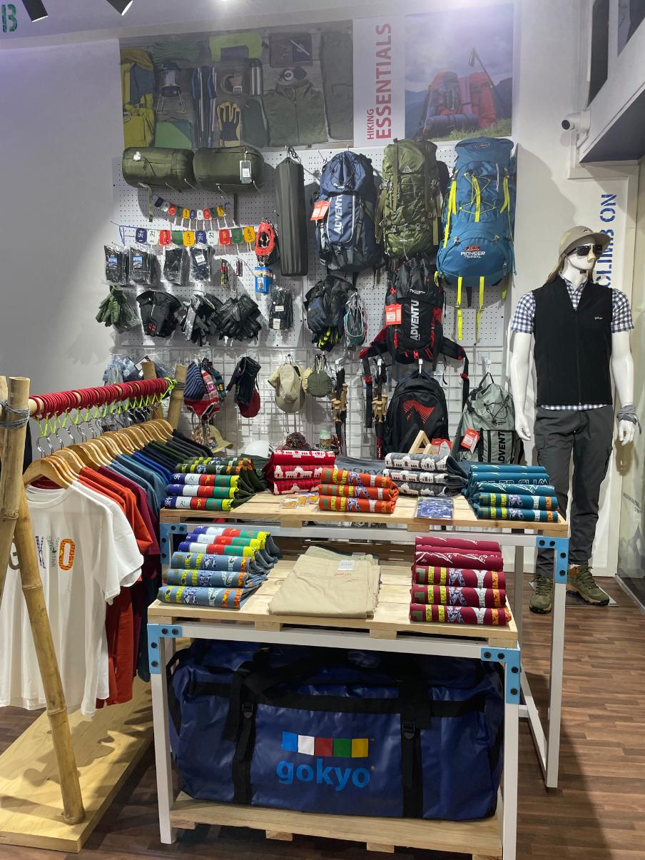 Full view of apparel and gear layout at Gokyo Outdoor Clothing & Gear Malad store.
