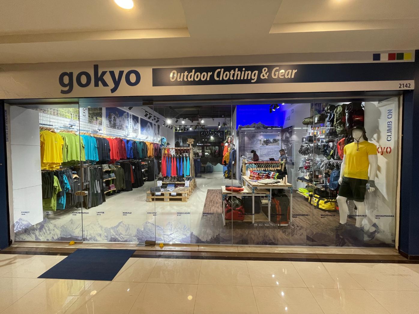 Facade of Gokyo Outdoor Clothing & Gear Malad store with branded signage and glass display.