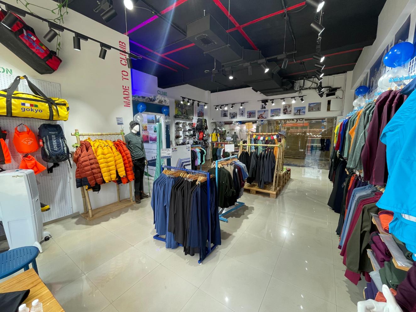 Well-organized retail space inside Gokyo Outdoor Clothing & Gear Malad store.