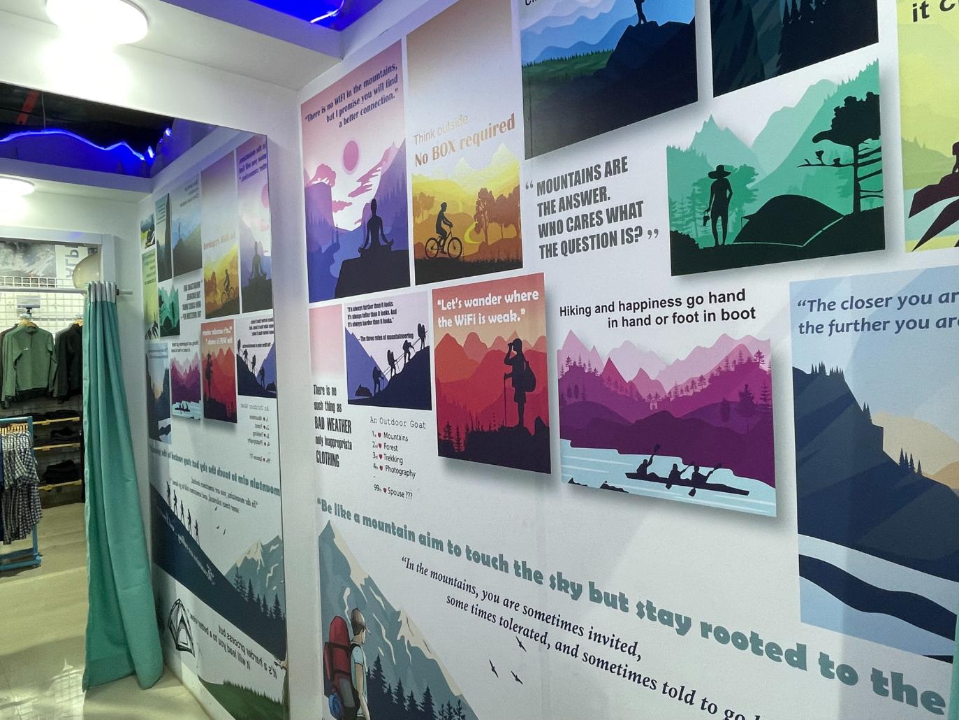Motivational quotes poster related to trekking displayed at Gokyo Outdoor Clothing & Gear Malad store.
