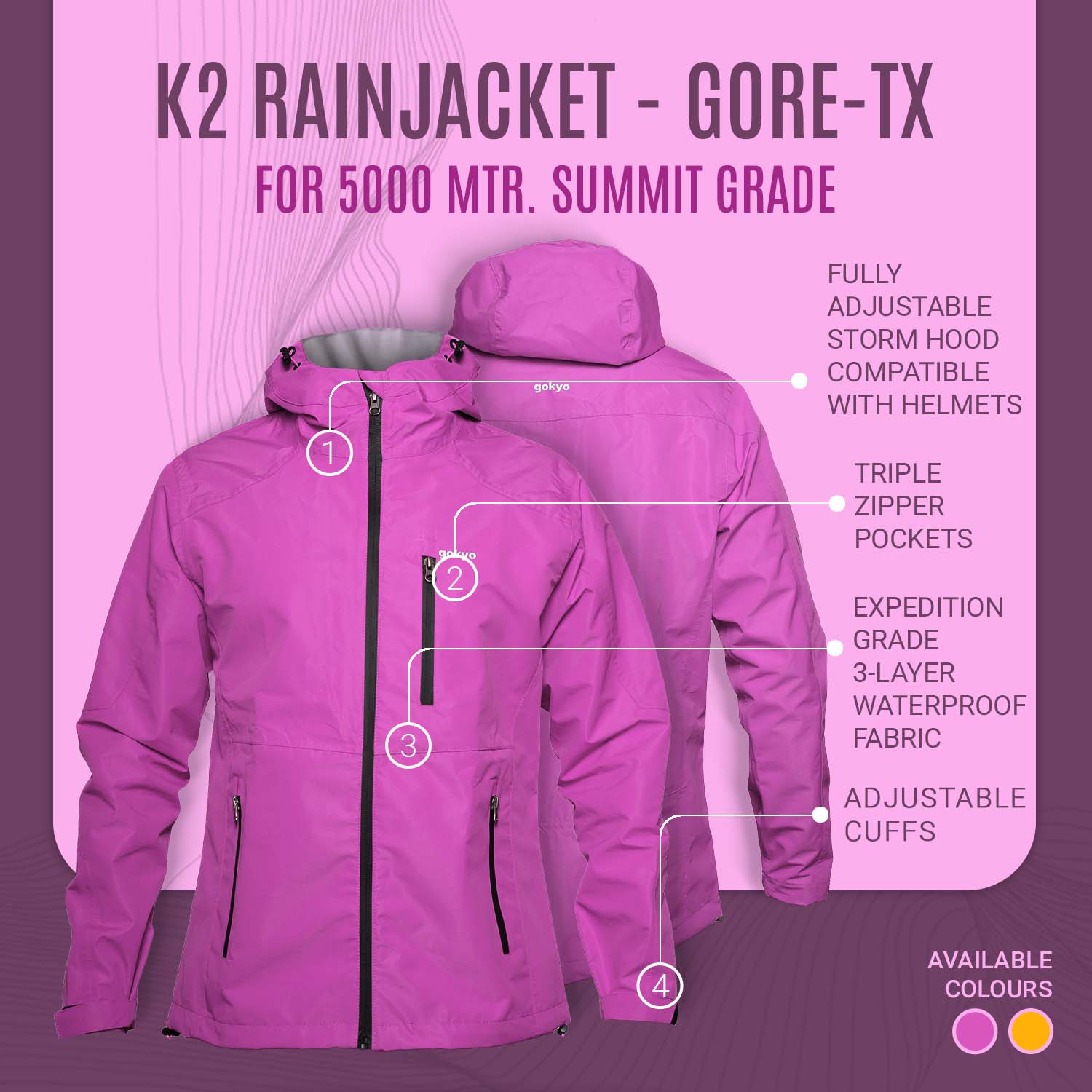 Buy Gokyo K2 Rain Jacket - 5000 mtr. Summit Grade - Women | Jackets at Gokyo Outdoor Clothing & Gear