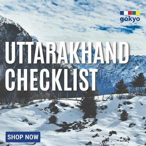 Gokyo Outdoor Clothing & Gear banner featuring Uttarakhand trekking gear checklist