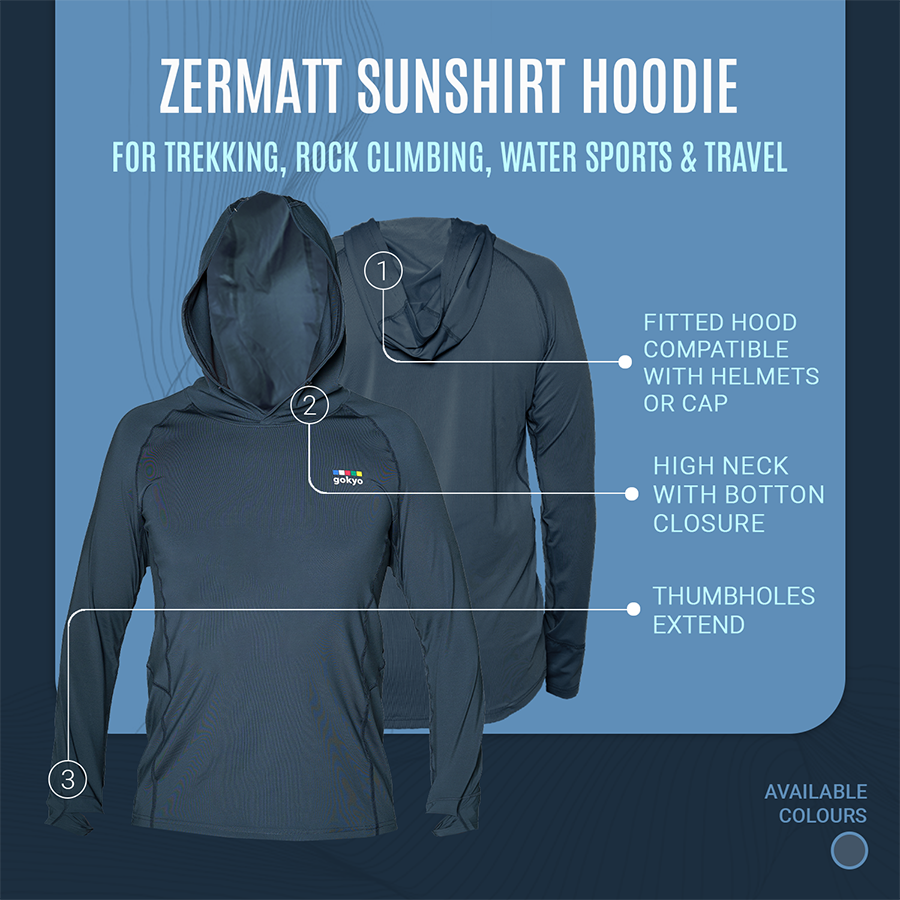 Buy Gokyo Zermatt UPF 50+ Sun Hoodie | Trekking & Hiking T-shirts at Gokyo Outdoor Clothing & Gear