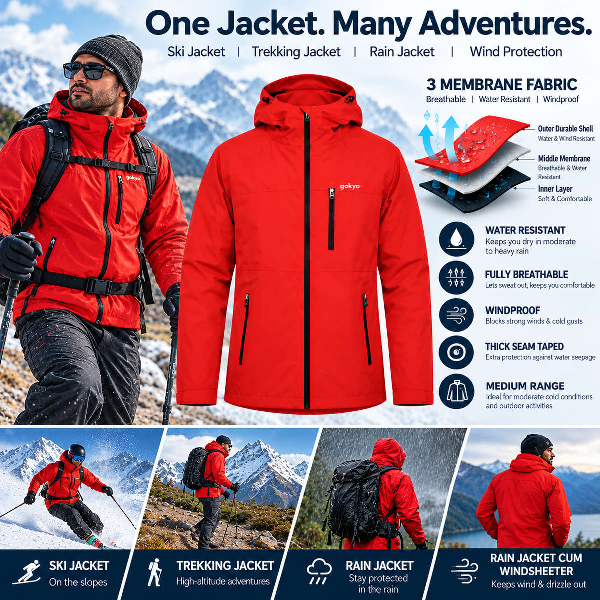 Buy Gokyo K2 - 3 Membrane Layer Breathable Water Resistant Mens Windstopper Jacket | Jackets at Gokyo Outdoor Clothing & Gear