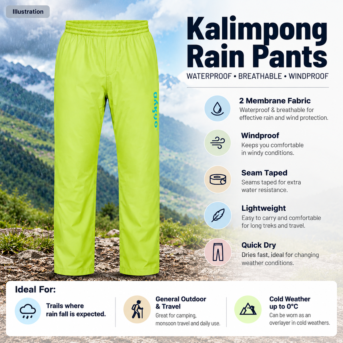Buy Gokyo Kalimpong 2 Membrane Breathable Water Resistant Windbreaker Pants - Men | Rain Pants at Gokyo Outdoor Clothing & Gear