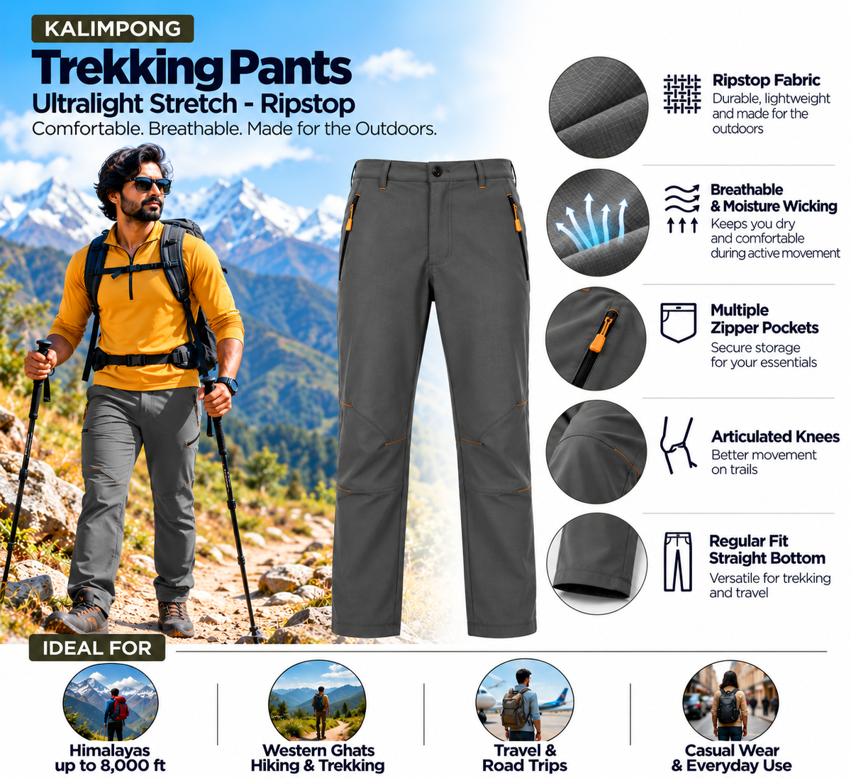 Buy Gokyo Kalimpong Trekking Pants Ultralight Stretch - Ripstop | Mens Trekking & Hiking Pants at Gokyo Outdoor Clothing & Gear
