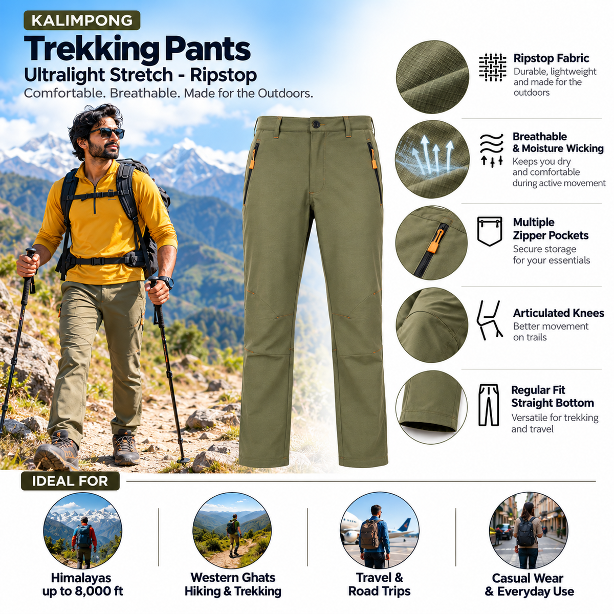 Buy Gokyo Kalimpong Trekking Pants Ultralight Stretch - Ripstop | Mens Trekking & Hiking Pants at Gokyo Outdoor Clothing & Gear