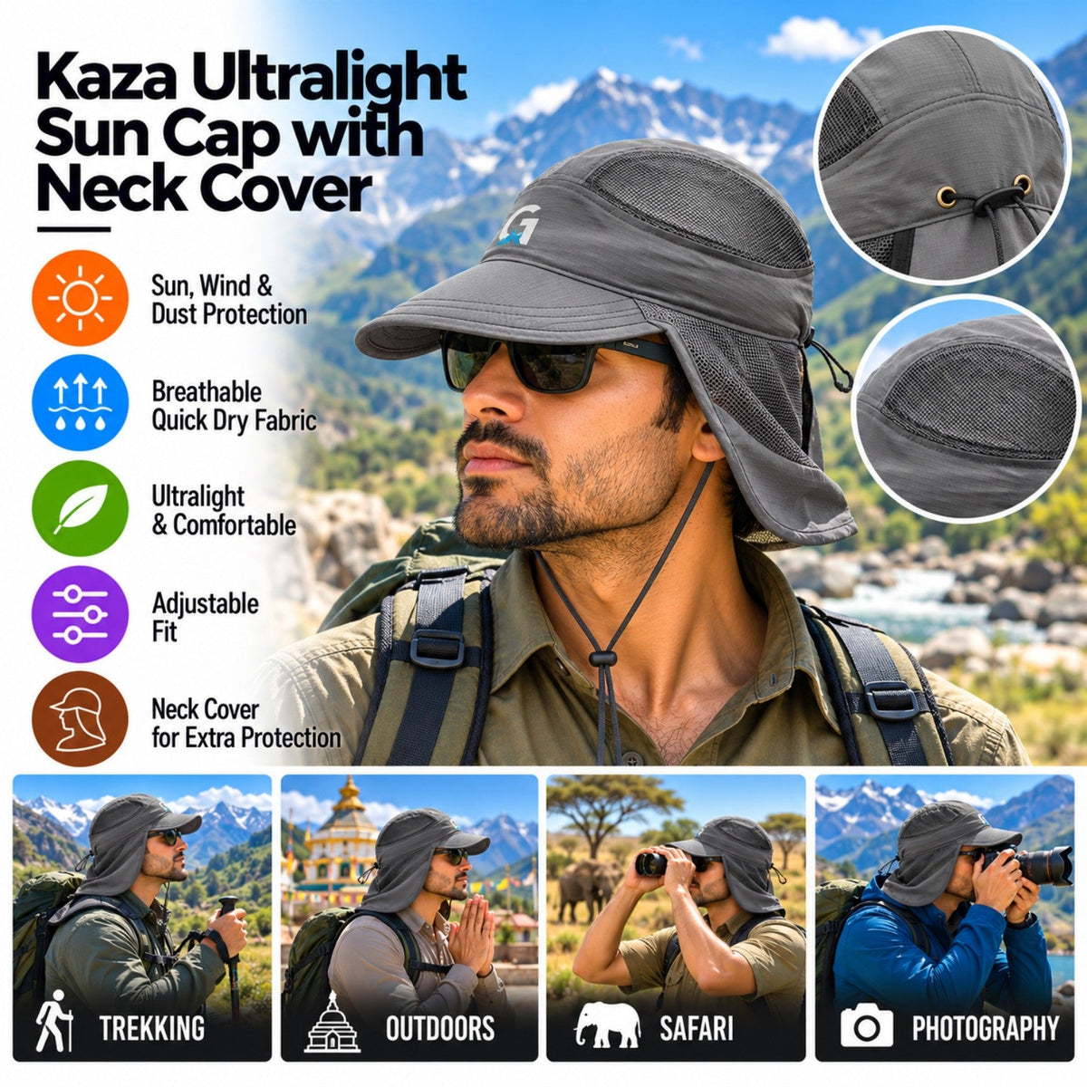 Buy Gokyo Kaza Ultralight Sun Cap with Neck Cover | Hats at Gokyo Outdoor Clothing & Gear