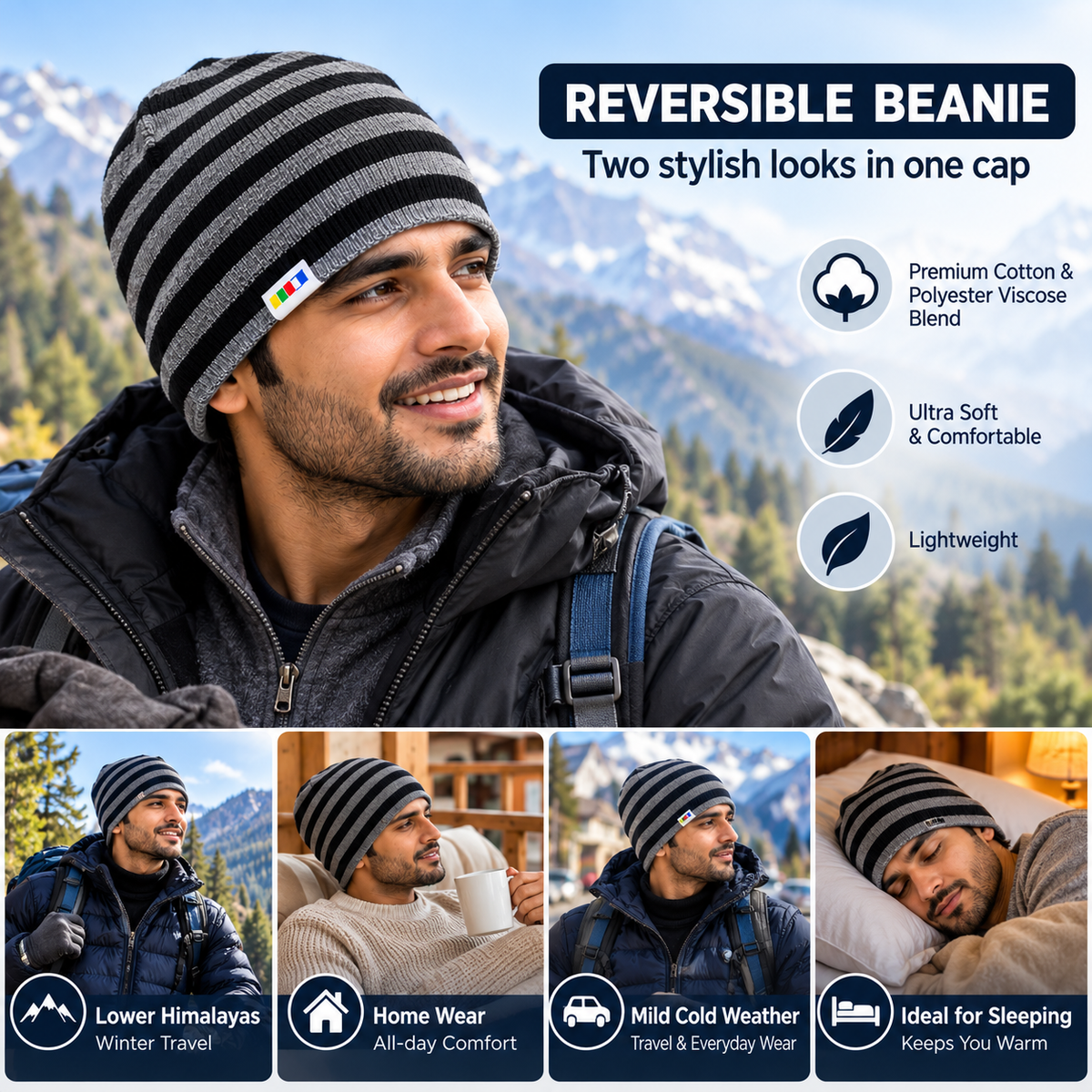 Buy Gokyo Kaza Reversible Beanie Winter Cap | Beanies at Gokyo Outdoor Clothing & Gear