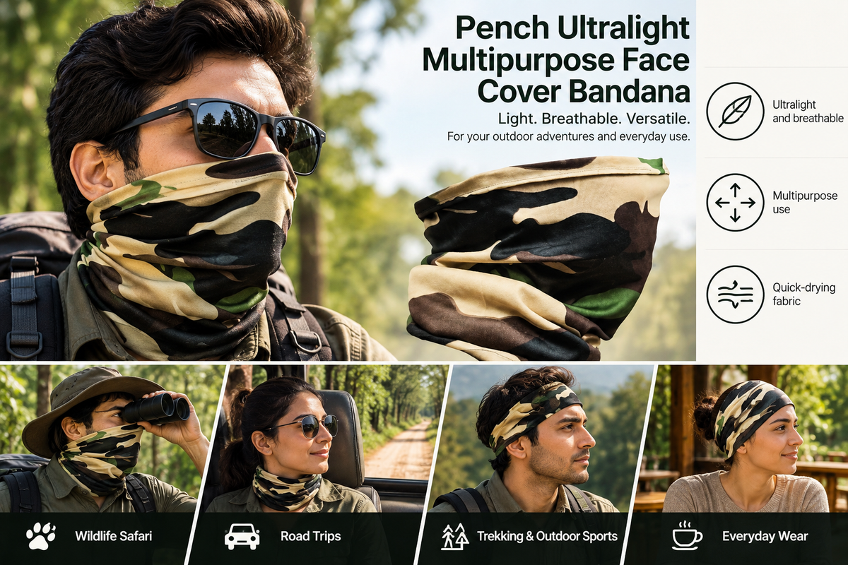 Pench Ultralight Face Cover Bandana safari and road trip lifestyle graphic