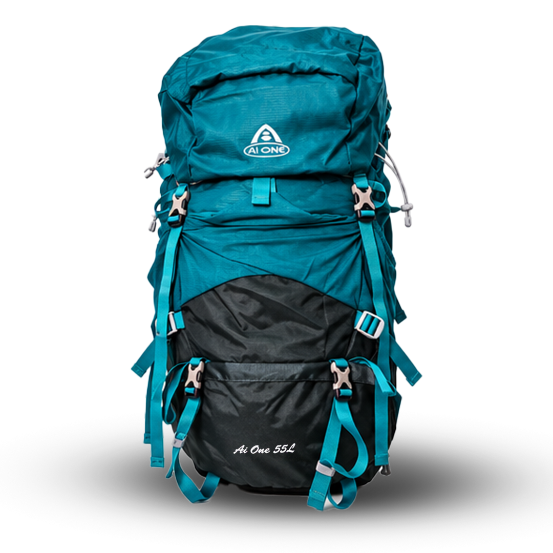 AI One 55L blue trekking backpack front view