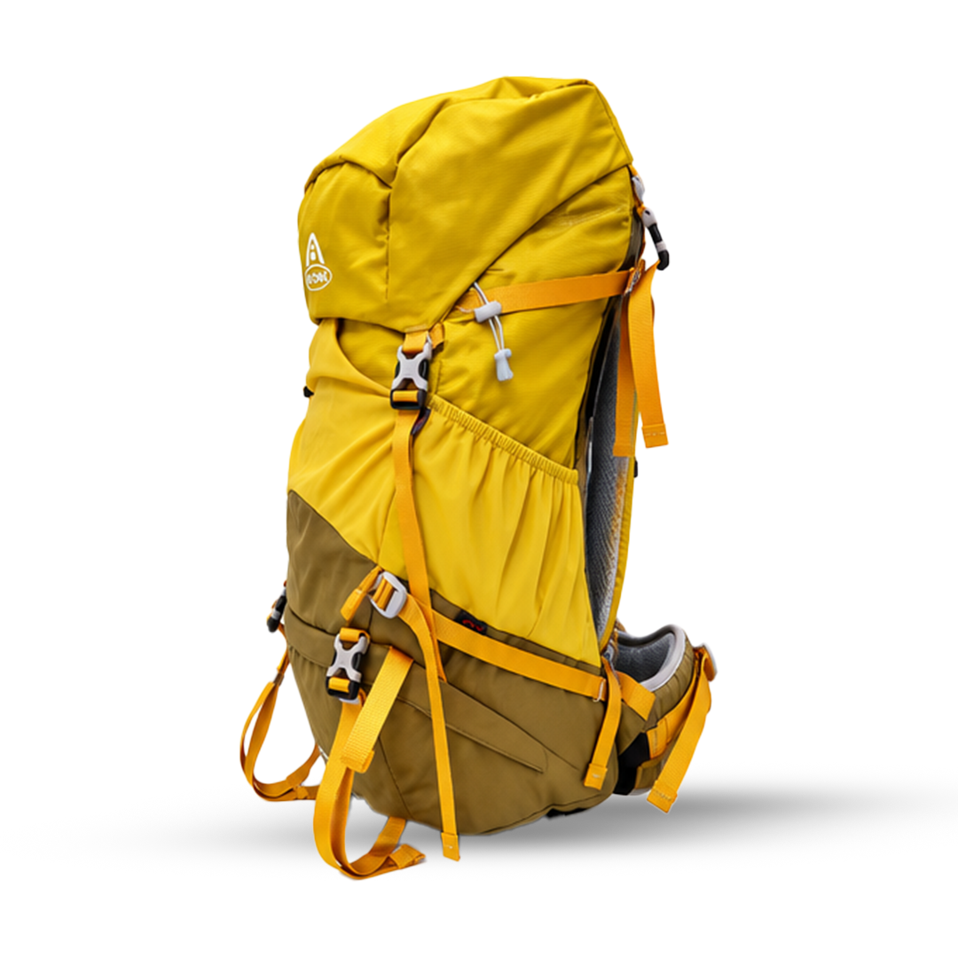 AI One 55L trekking backpack side view with elasticated pocket