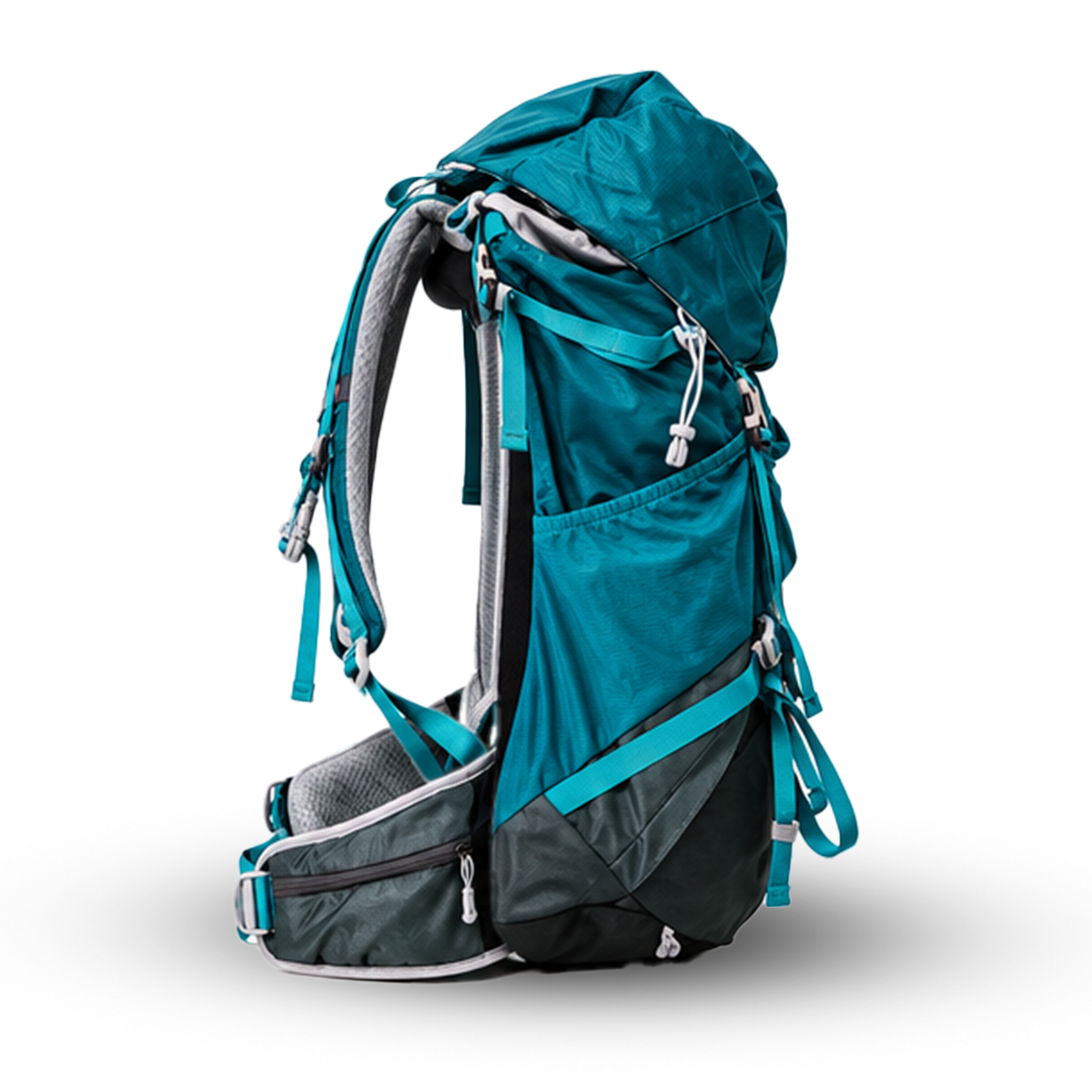 AI One 55L blue trekking backpack alternate side view