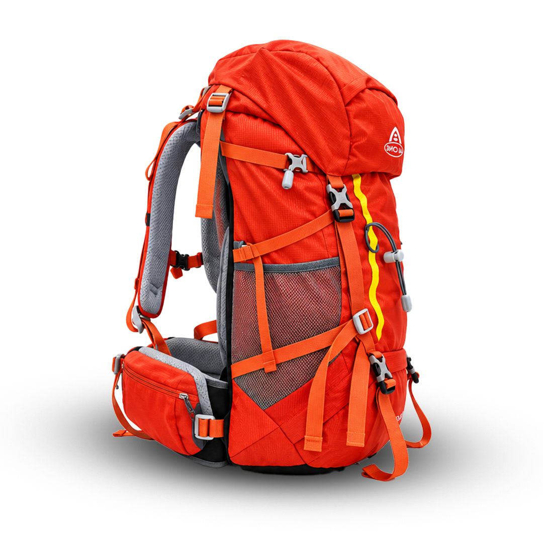 AI One 80L trekking backpack alternate side view