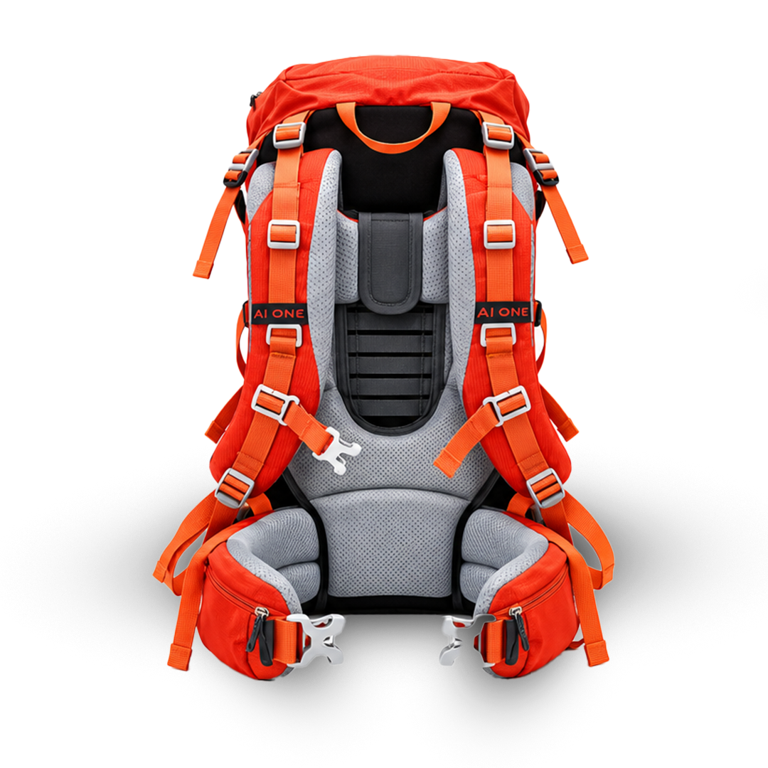 AI One 80L trekking backpack padded back and harness system