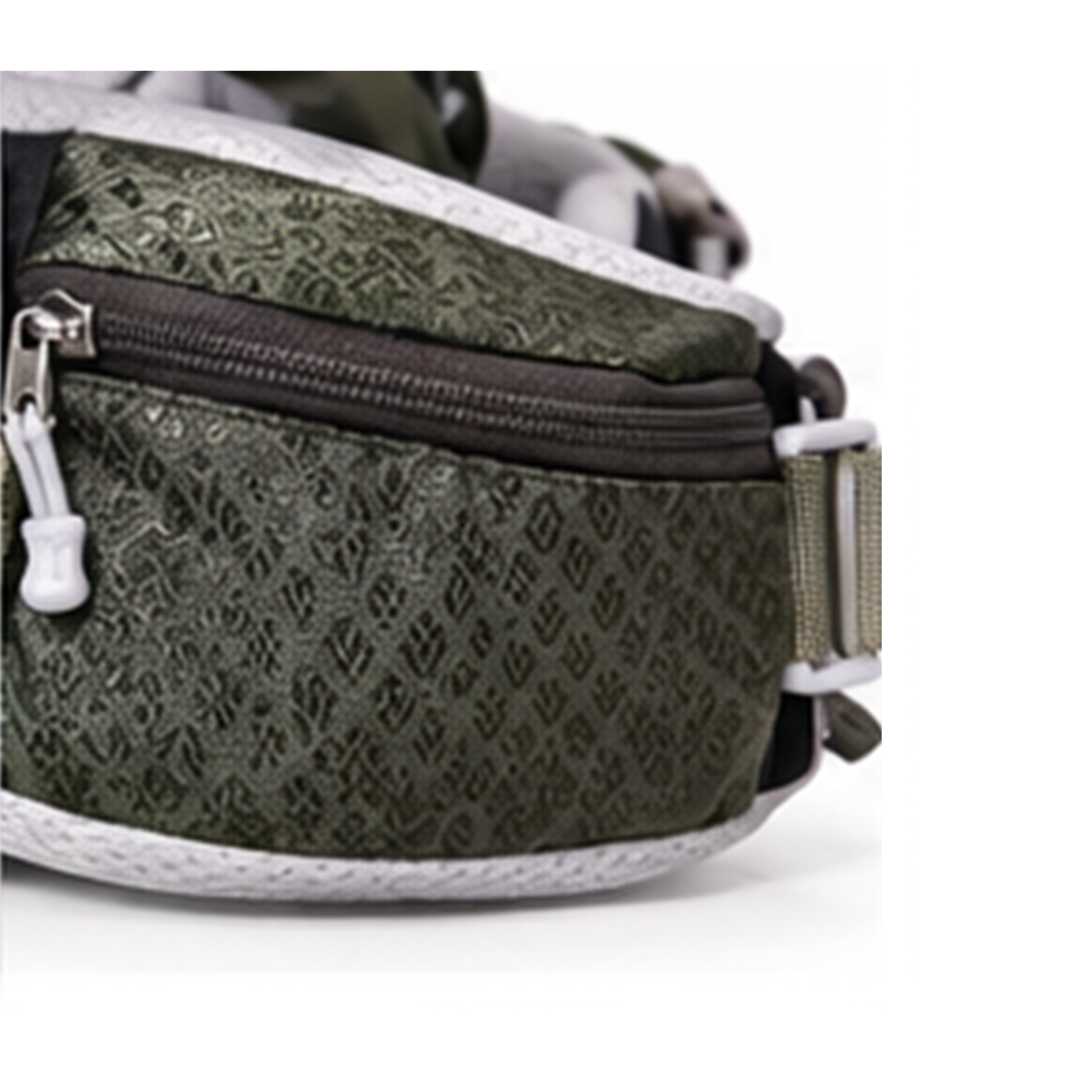 AI One 60L trekking backpack hip belt zip pocket detail