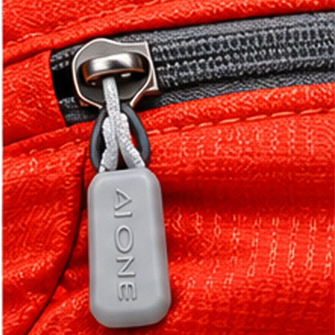 AI One 80L trekking backpack zipper pull detail