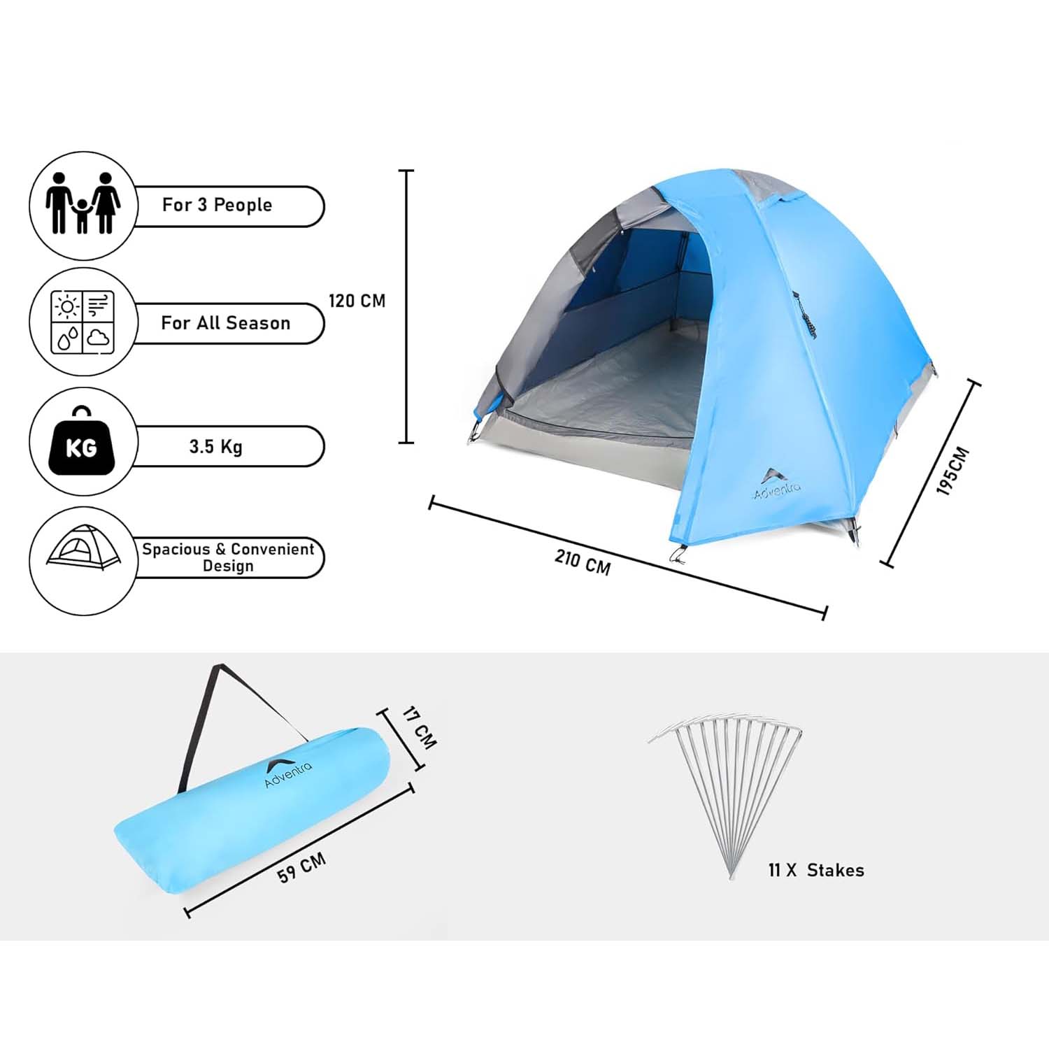 Buy Gokyo Adventra 3-Person Camping Tent - ET1100 | Camping & Outdoors at Gokyo Outdoor Clothing & Gear