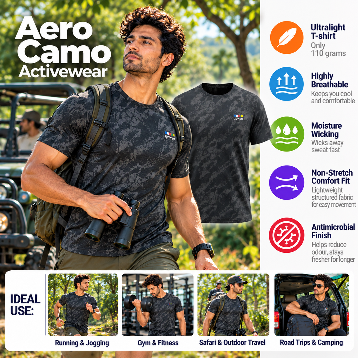 Buy Gokyo Aero Camo Antimicrobial Outdoor Activewear T-Shirt | Trekking & Hiking T-shirts at Gokyo Outdoor Clothing & Gear
