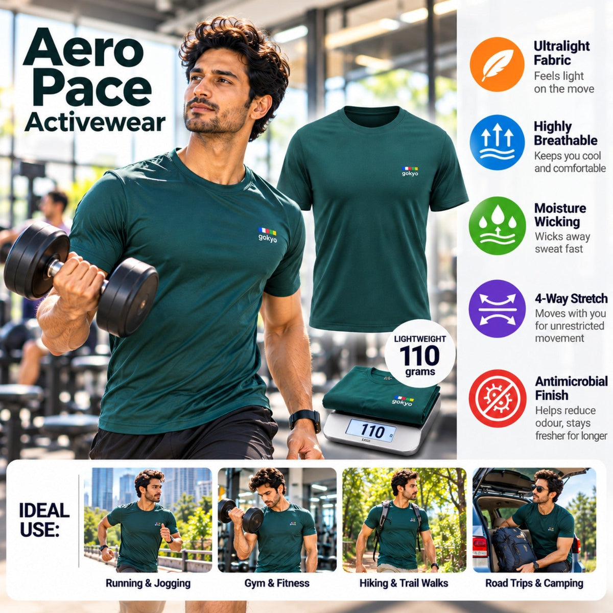 Buy Gokyo Aero Pace Dry Fit Activewear T-shirt | Trekking & Hiking T-shirts at Gokyo Outdoor Clothing & Gear