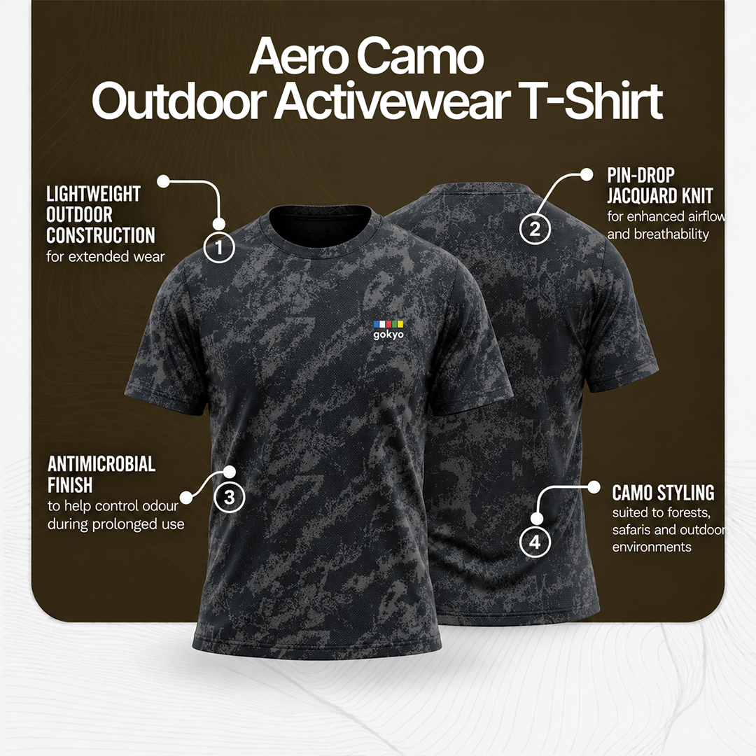 Buy Gokyo Aero Camo Antimicrobial Outdoor Activewear T-Shirt | Trekking & Hiking T-shirts at Gokyo Outdoor Clothing & Gear