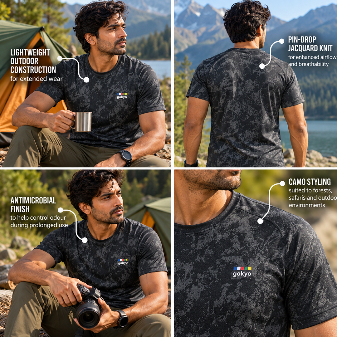 Buy Gokyo Aero Camo Antimicrobial Outdoor Activewear T-Shirt | Trekking & Hiking T-shirts at Gokyo Outdoor Clothing & Gear
