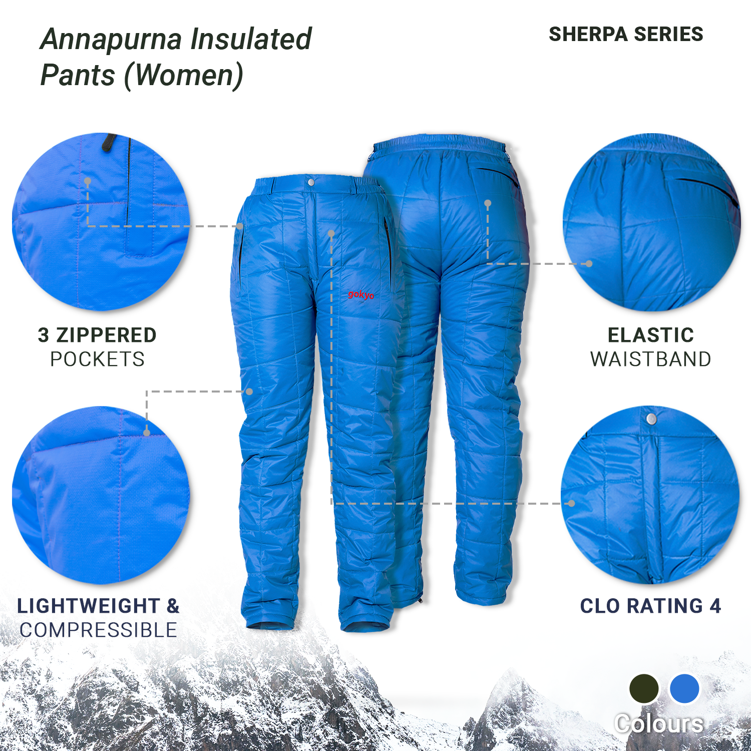 Buy Gokyo Annapurna Womens Insulated Pants | Trekking & Hiking Pants at Gokyo Outdoor Clothing & Gear