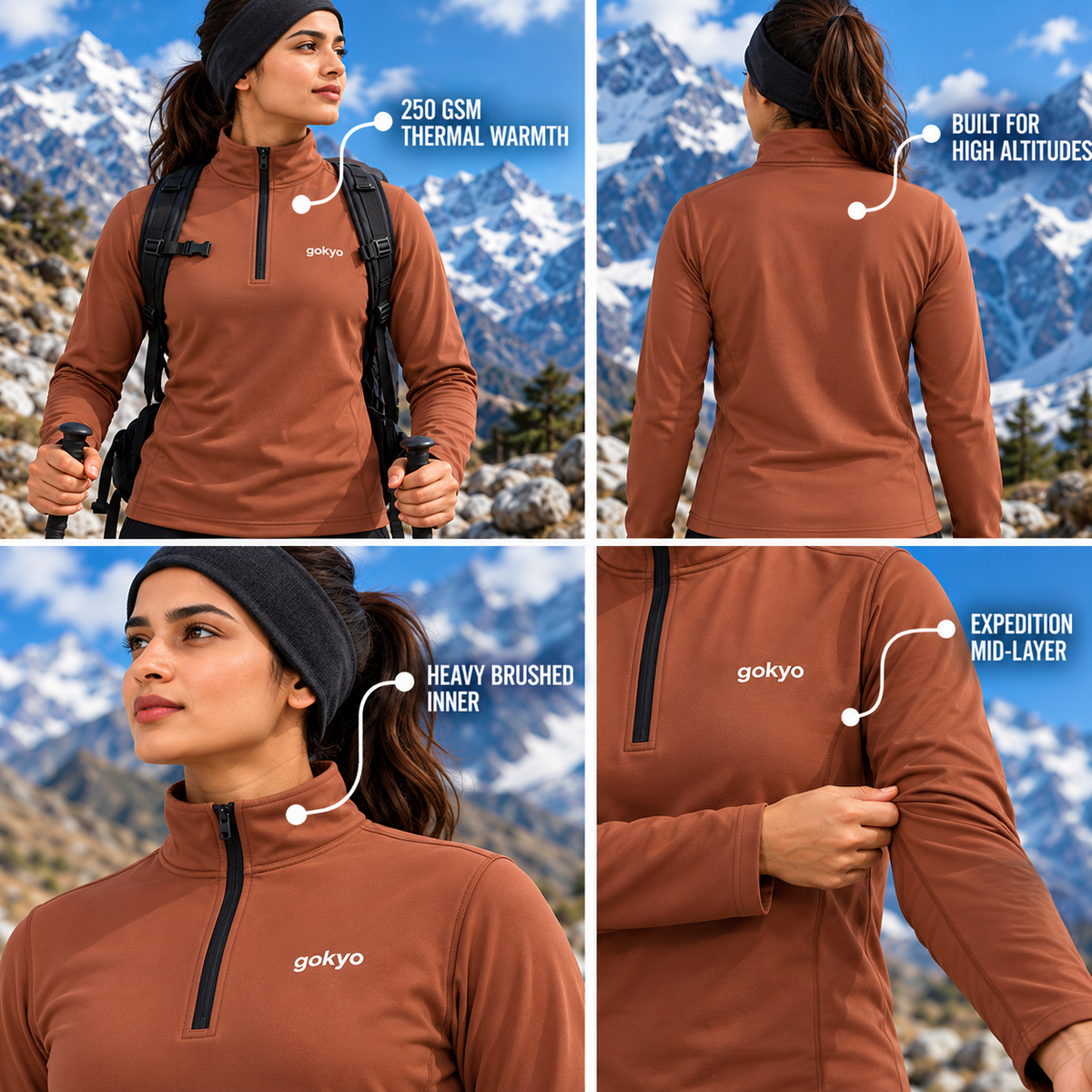 Buy Gokyo Annapurna 250 gsm Brushed Thermal T-Shirt for Treks & Expeditions - Women | Trekking & Hiking T-shirts at Gokyo Outdoor Clothing & Gear