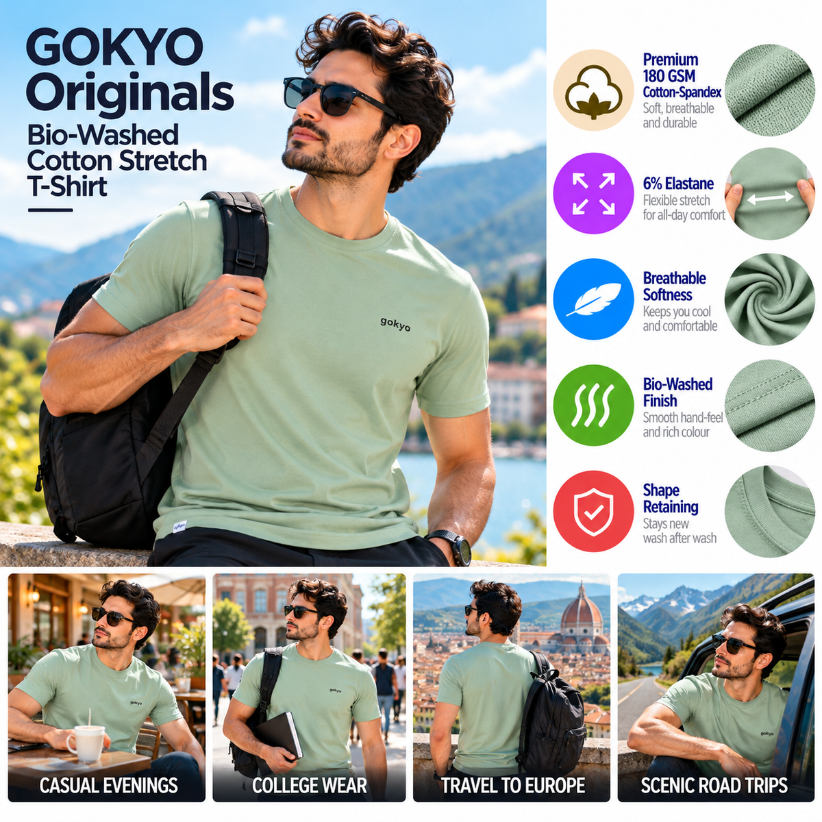 Buy Gokyo GOKYO Originals Bio-Washed Cotton Stretch T-Shirt | Trekking & Hiking T-shirts at Gokyo Outdoor Clothing & Gear