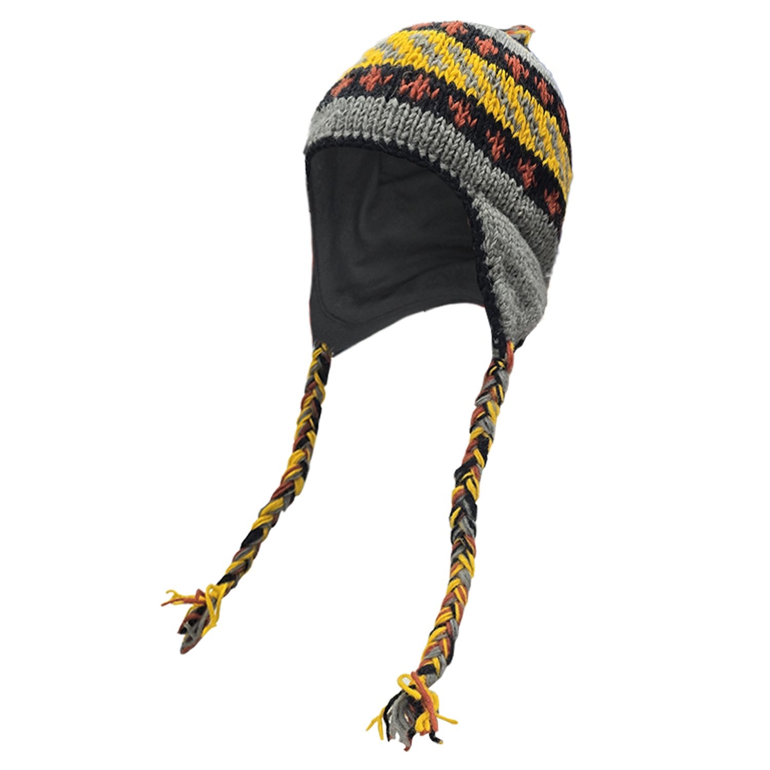 Buy Gokyo Makalu Beanie - Wool Fleece lining with ear flap Grey and Yellow | Beanies at Gokyo Outdoor Clothing & Gear