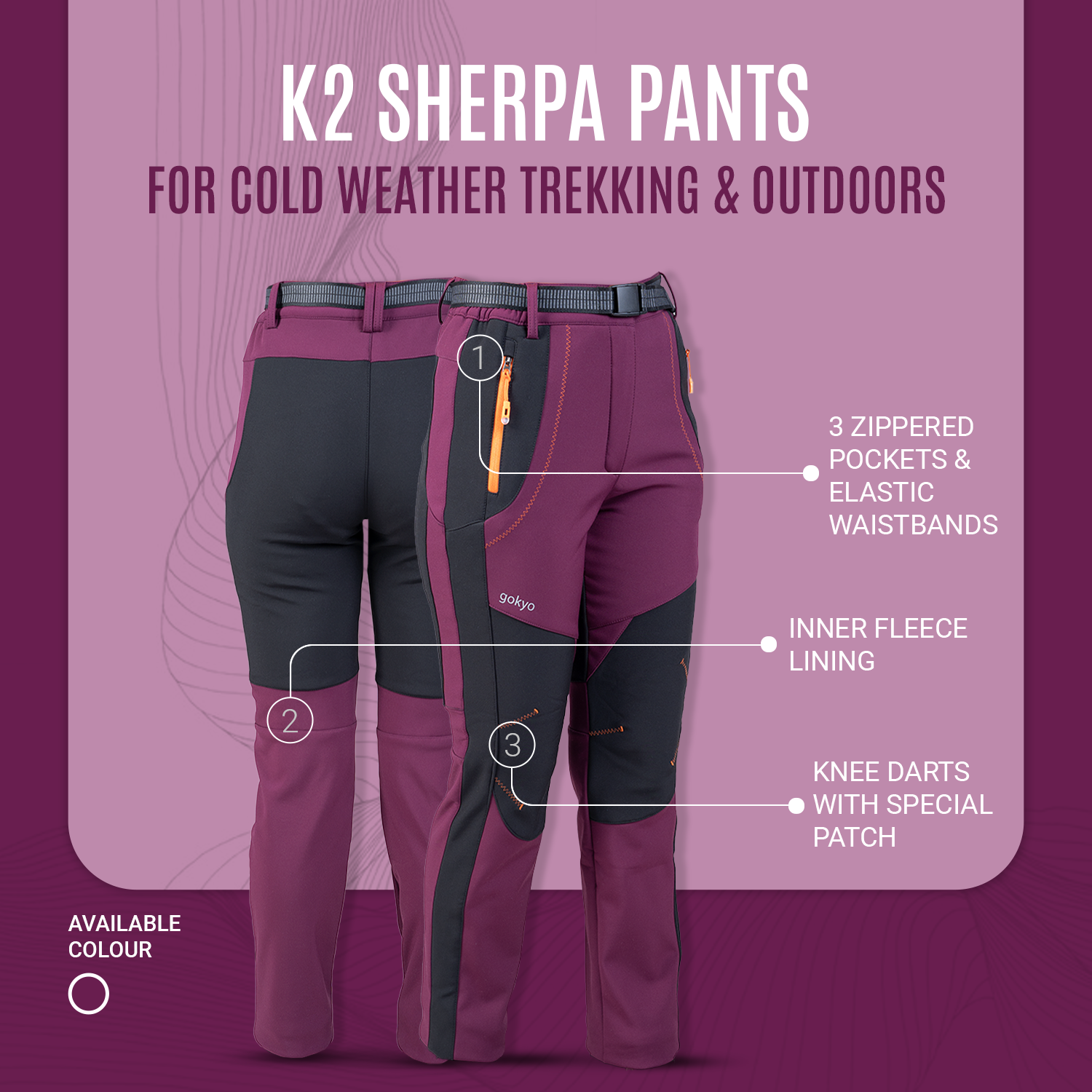 Buy Gokyo K2 Cold Weather Trekking & Outdoor Pants in Wine - Women | Trekking & Hiking Pants at Gokyo Outdoor Clothing & Gear