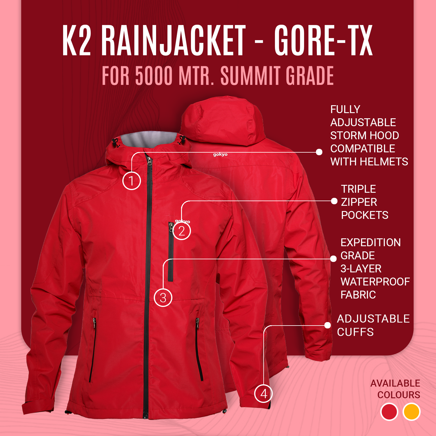 Buy Gokyo K2 Rain Jacket - Gore-Tx - 5000 mtr. Summit Grade | Jackets at Gokyo Outdoor Clothing & Gear