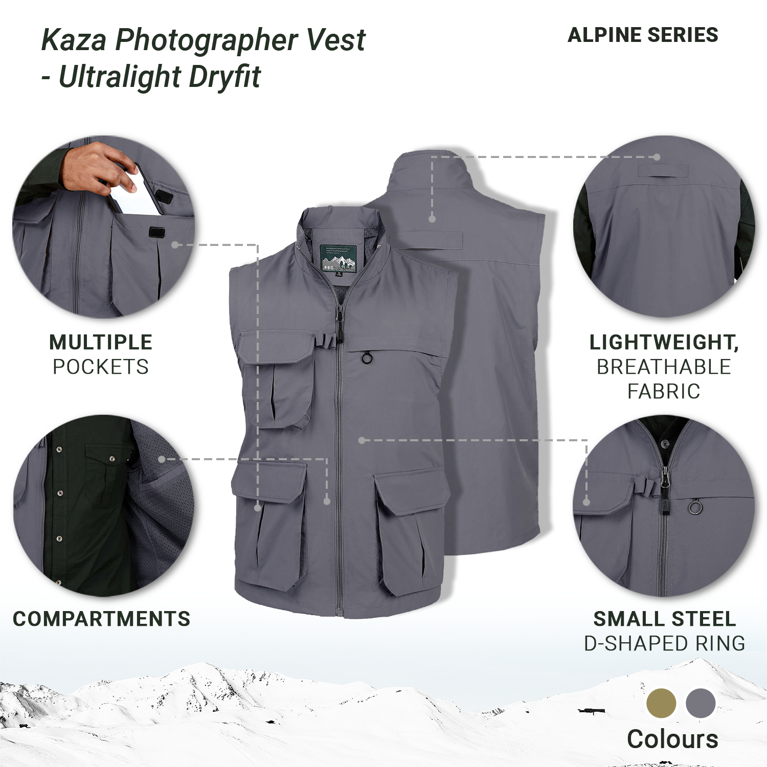 Buy Gokyo Kaza Photographer Vest - Ultralight Dryfit | Jackets at Gokyo Outdoor Clothing & Gear