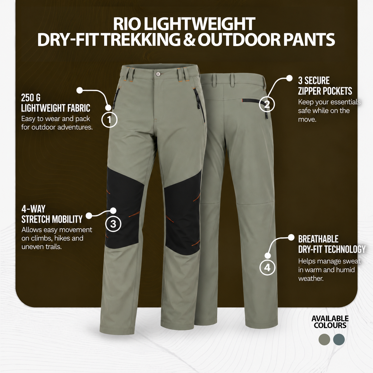 Buy Gokyo Rio Lightweight Dry-Fit Trekking & Outdoor Pants | Mens Trekking & Hiking Pants at Gokyo Outdoor Clothing & Gear