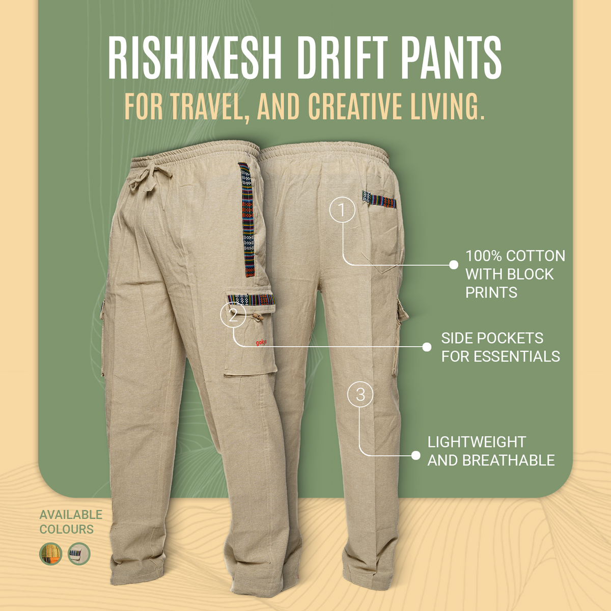 Buy Gokyo Rishikesh Mens Cotton Lounge & Travel Pants | Mens Trekking & Hiking Pants at Gokyo Outdoor Clothing & Gear