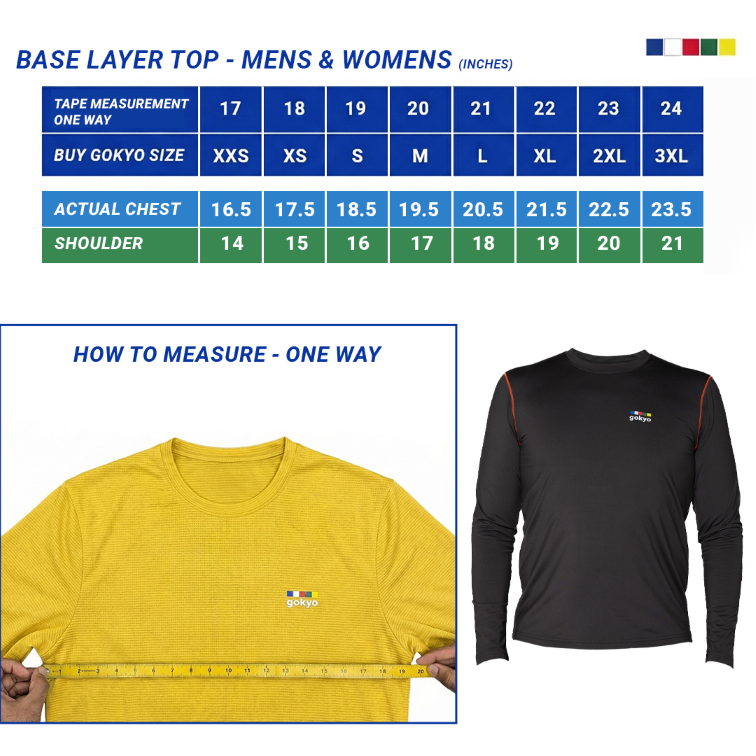 Makalu Polarec ZT Base Layer Top size chart