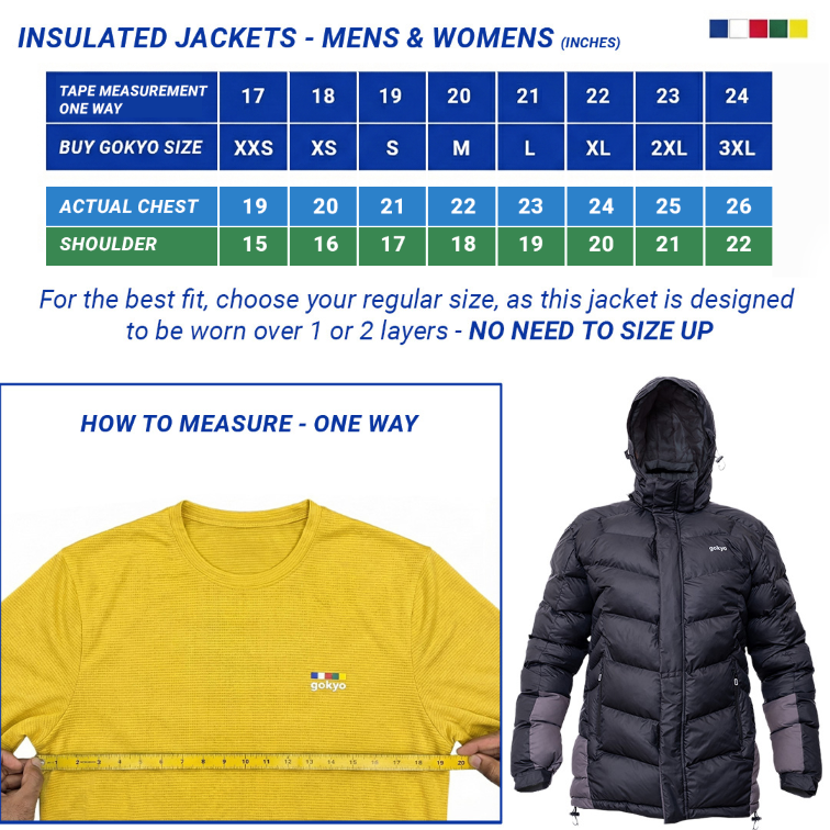 Kamet Mens Jacket size chart