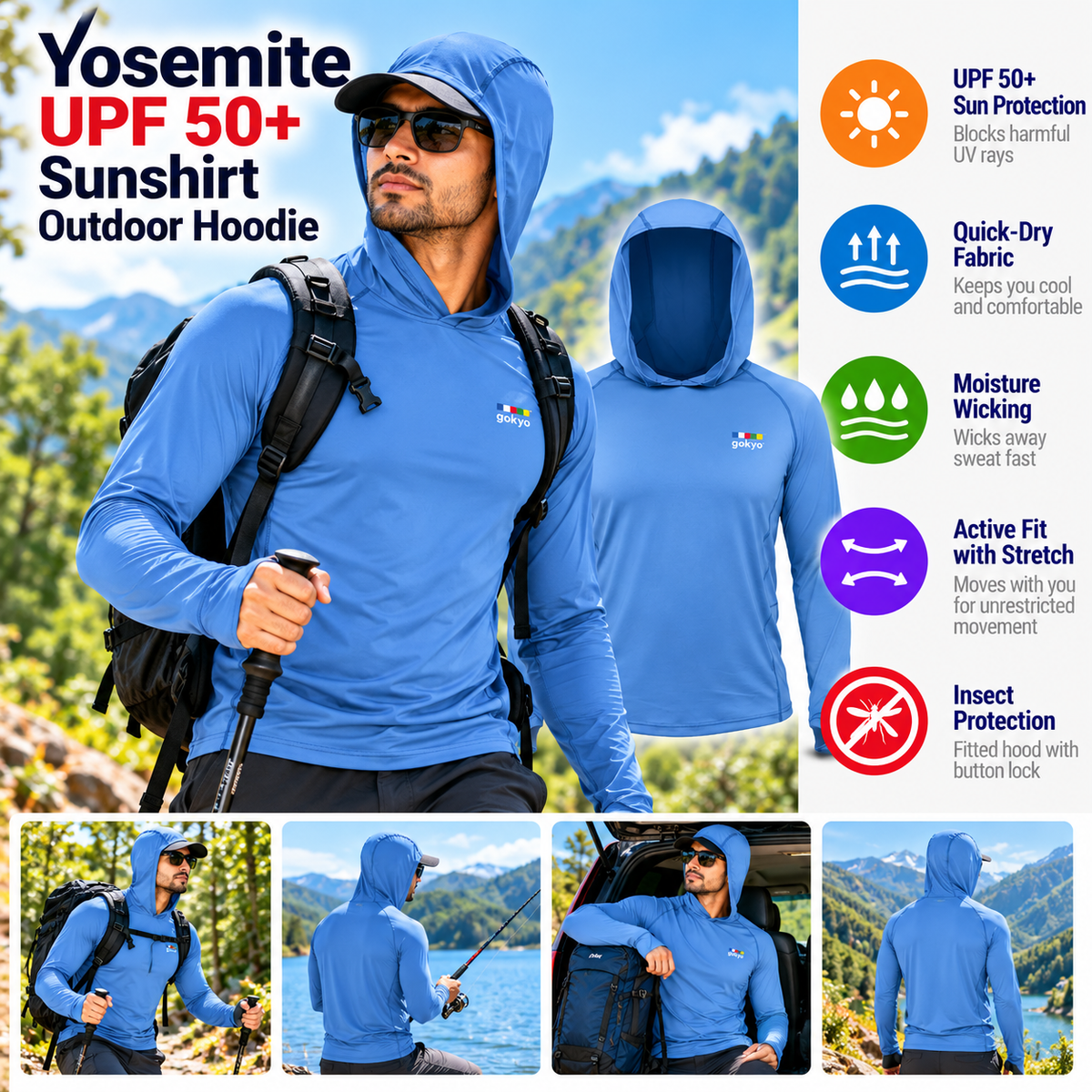 Buy Gokyo Yosemite UPF 50+ Sunshirt Outdoor Hoodie | Trekking & Hiking T-shirts at Gokyo Outdoor Clothing & Gear