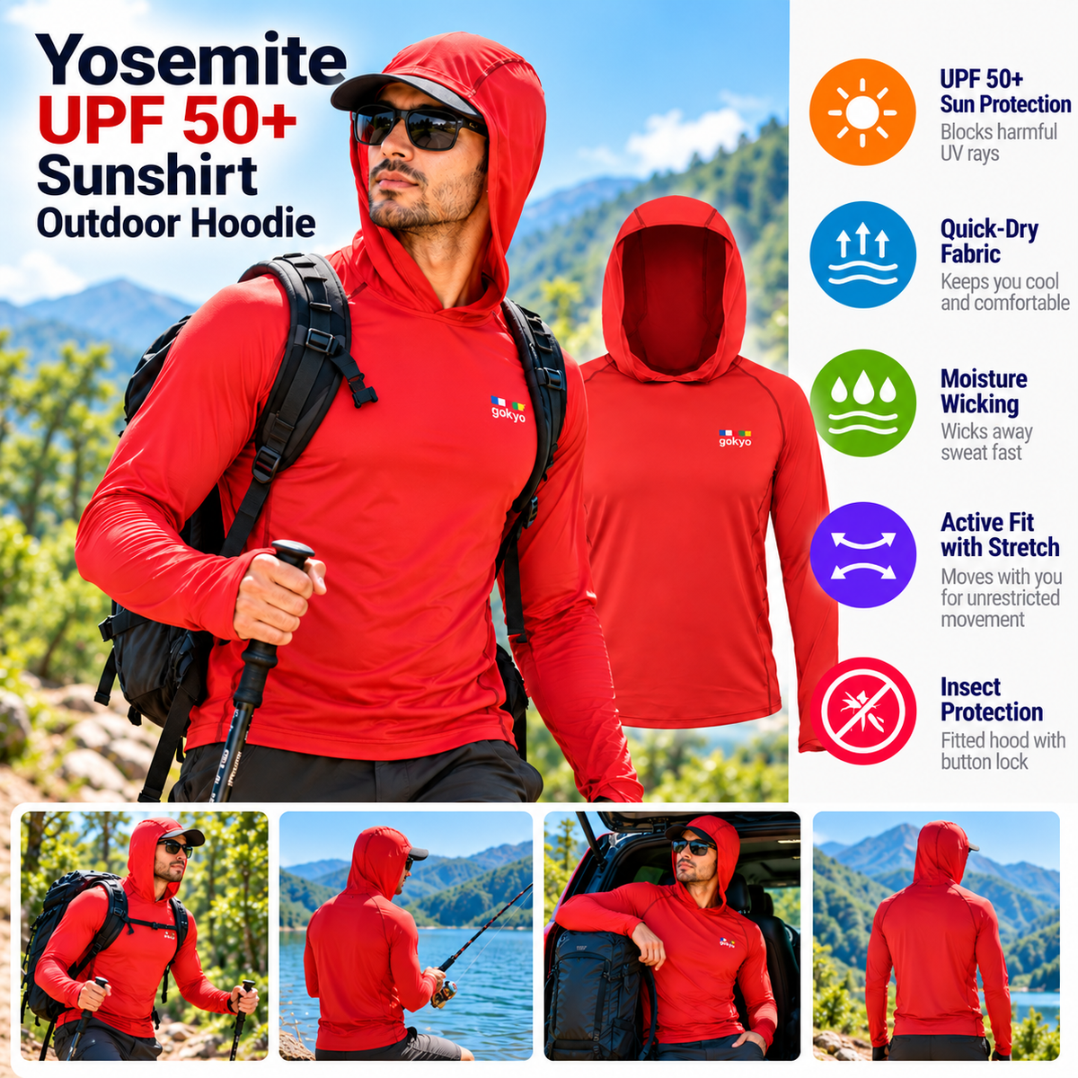 Buy Gokyo Yosemite UPF 50+ Sunshirt Outdoor Hoodie | Trekking & Hiking T-shirts at Gokyo Outdoor Clothing & Gear
