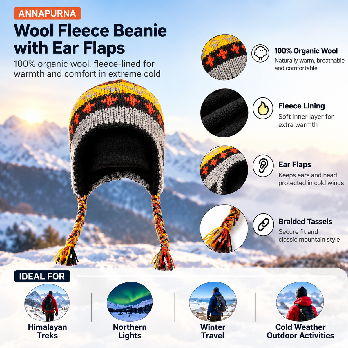 Buy Gokyo Annapurna Wool Fleece Beanie with Ear Flaps | Beanies at Gokyo Outdoor Clothing & Gear