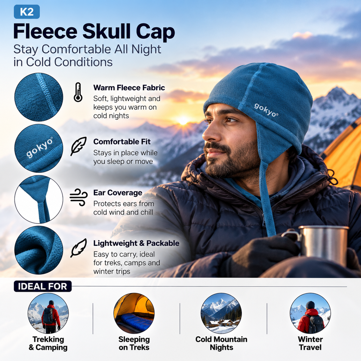Buy Gokyo K2 Fleece Skull Cap - Sleeping | Hats at Gokyo Outdoor Clothing & Gear