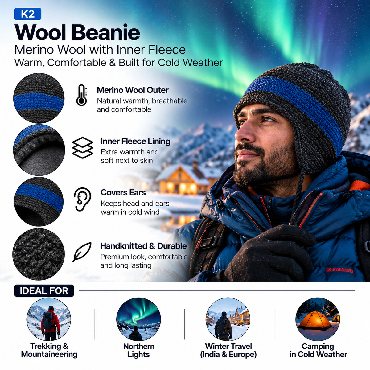 Buy Gokyo K2 Wool Beanie with Inner Fleece | Beanies at Gokyo Outdoor Clothing & Gear
