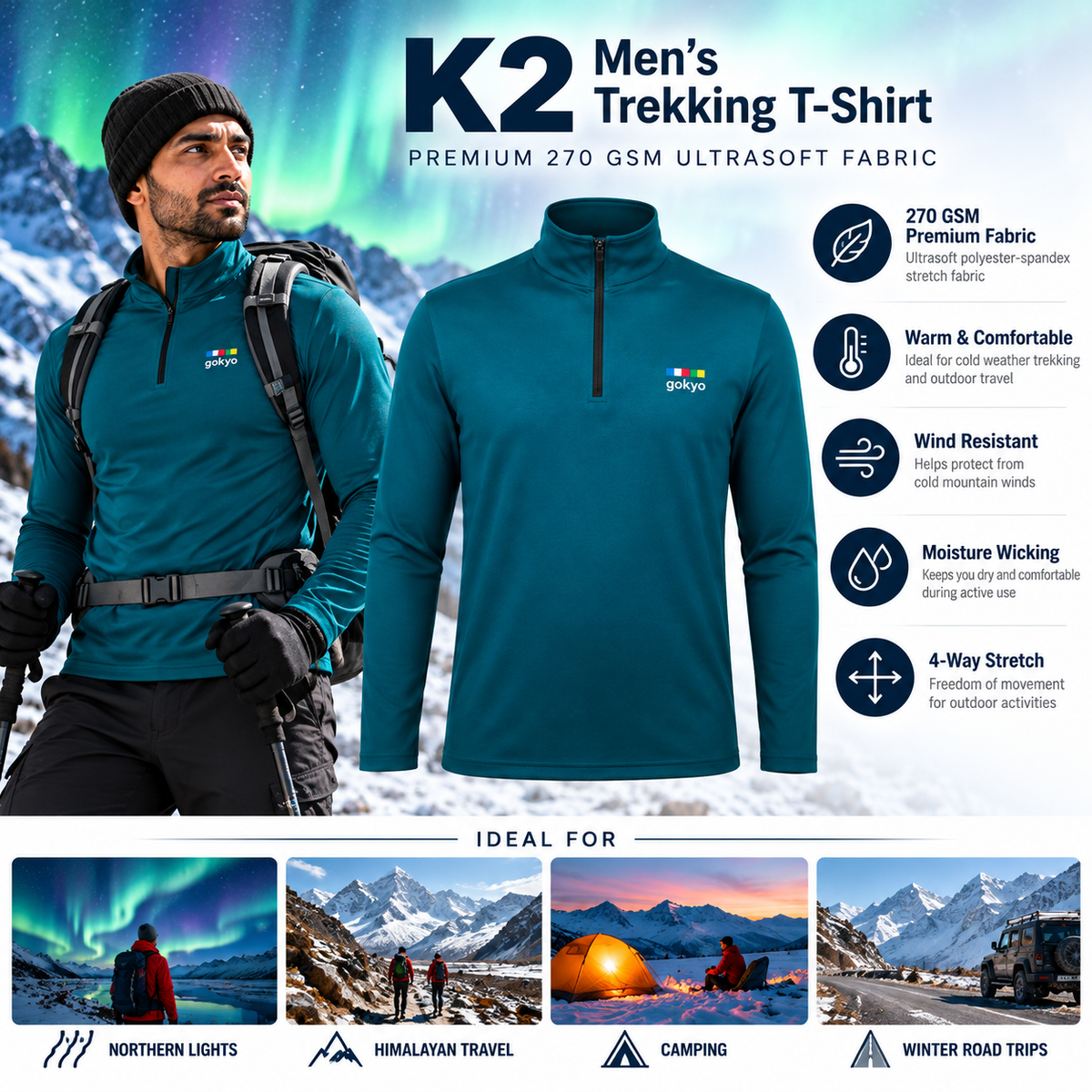 K2 Men's Trekking T-Shirt Emerald features and ideal uses