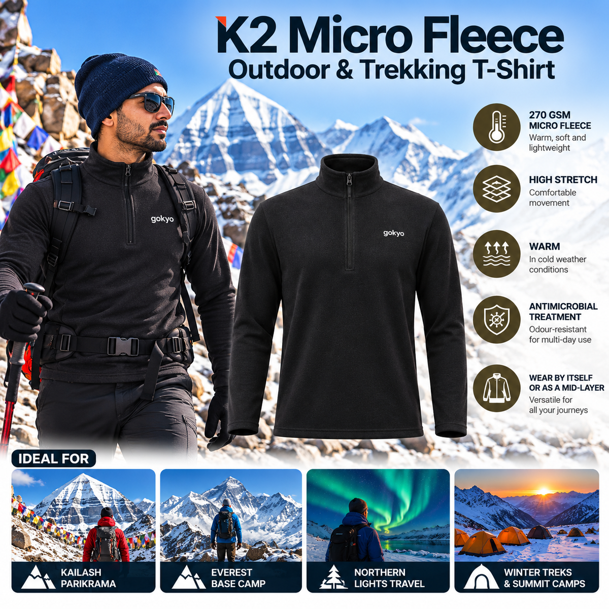 Buy Gokyo K2 Micro Fleece Outdoor & Trekking T-Shirt | Trekking & Hiking T-shirts at Gokyo Outdoor Clothing & Gear