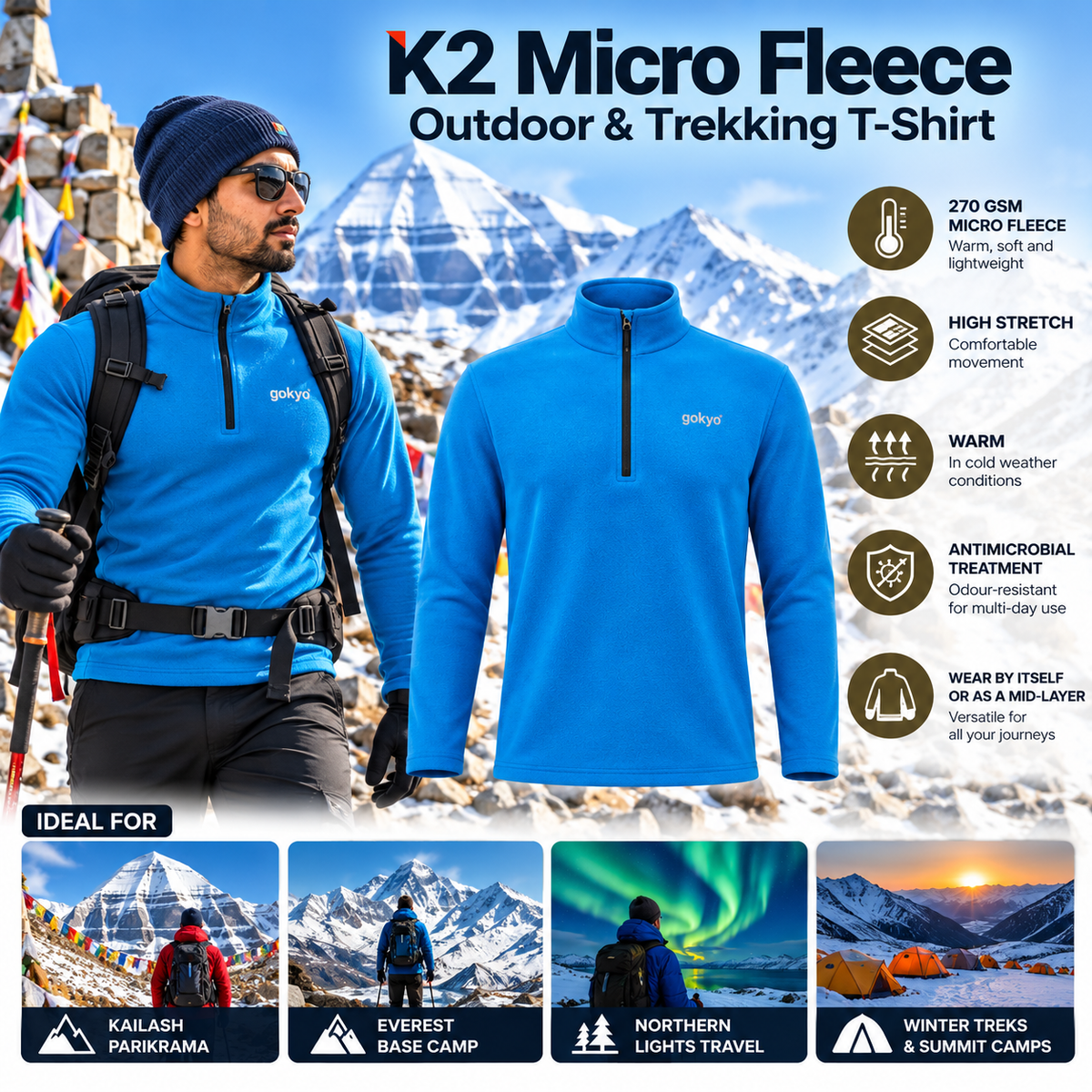 Buy Gokyo K2 Micro Fleece Outdoor & Trekking T-Shirt | Trekking & Hiking T-shirts at Gokyo Outdoor Clothing & Gear
