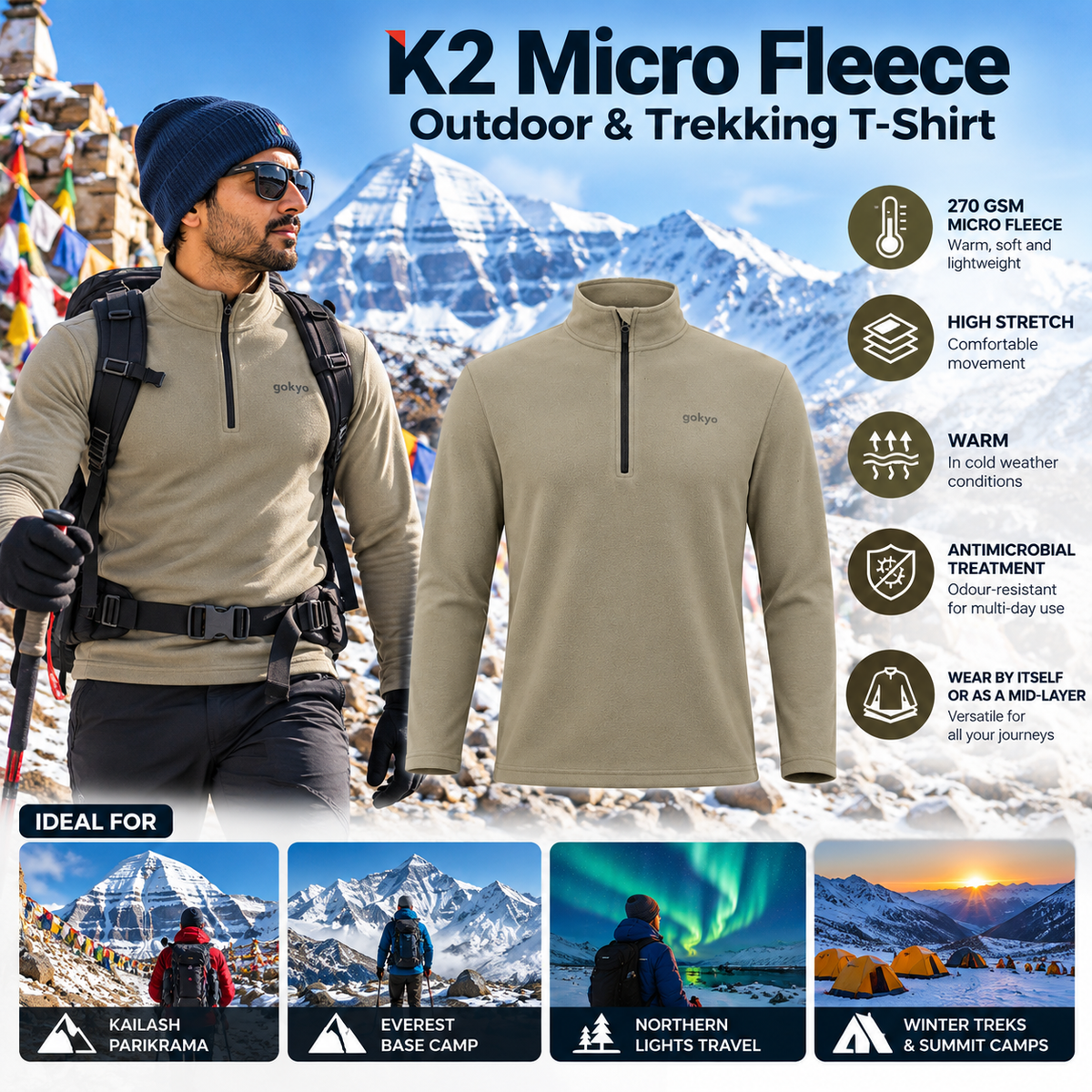 Buy Gokyo K2 Micro Fleece Outdoor & Trekking T-Shirt | Trekking & Hiking T-shirts at Gokyo Outdoor Clothing & Gear