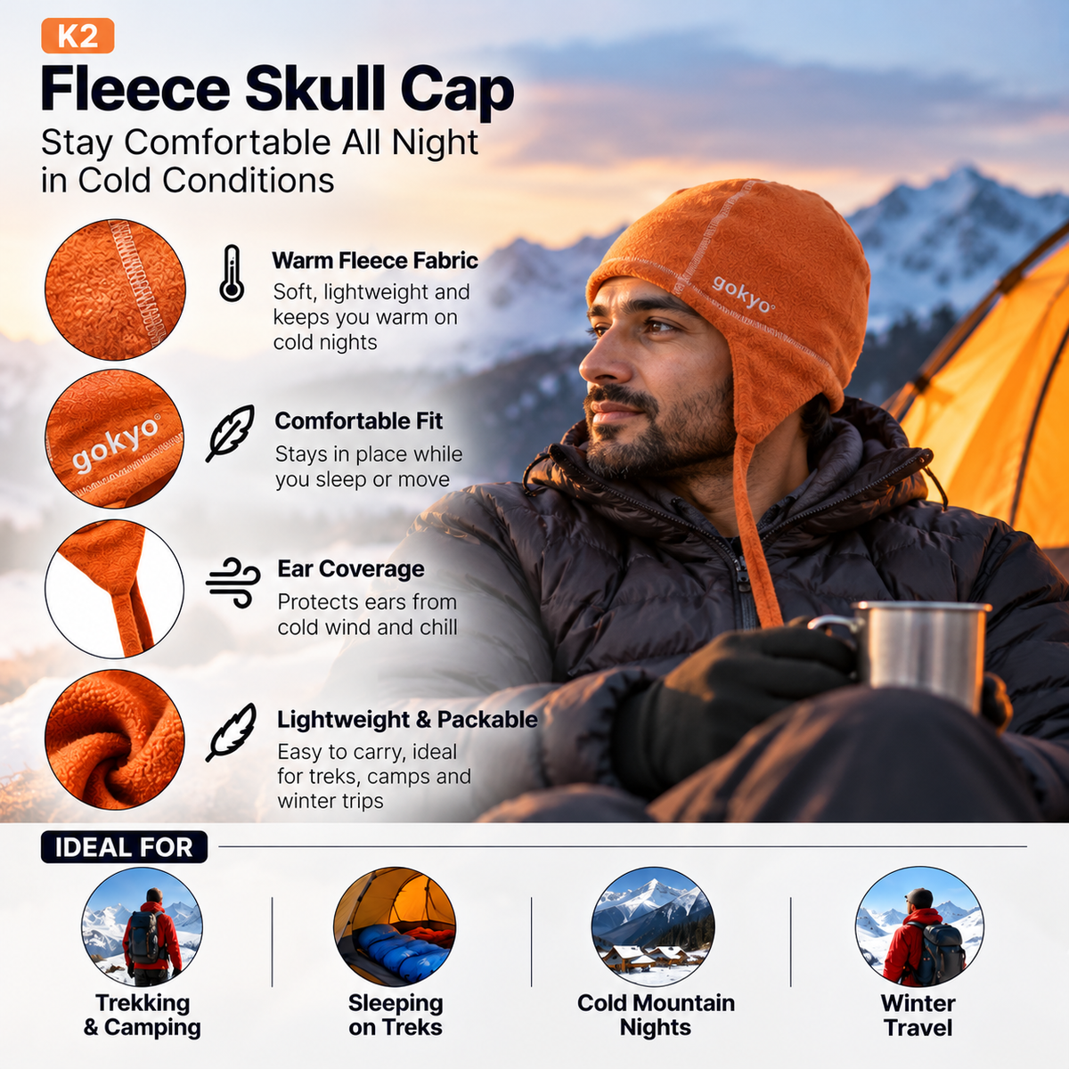 Buy Gokyo K2 Fleece Skull Cap - Sleeping | Hats at Gokyo Outdoor Clothing & Gear